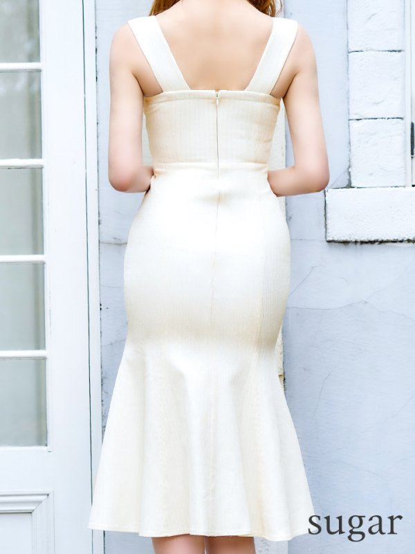 画像12: Lサイズあり【DEA./ディア】ウエストクロス/ リブニット/ マーメイド/ ノースリーブ/ ミディアムドレス/ キャバドレス[OF08]