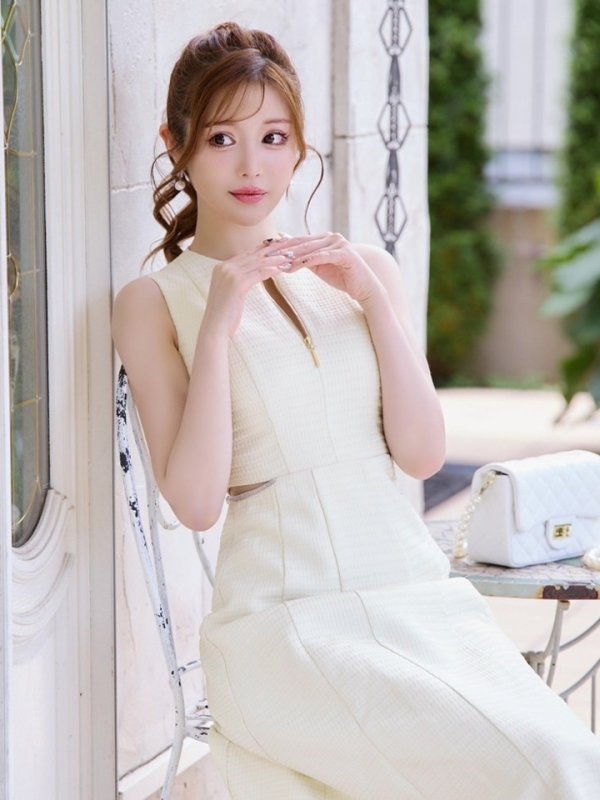 画像8: Lサイズあり【DEA./ディア】ウエストスリット/ ノースリーブ/ シンプル/ フレア/ ミモレ丈/ ミディアムドレス/ キャバドレス[OF08]