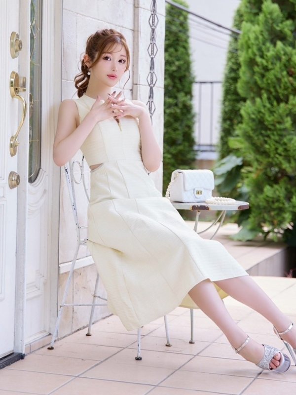 画像9: Lサイズあり【DEA./ディア】ウエストスリット/ ノースリーブ/ シンプル/ フレア/ ミモレ丈/ ミディアムドレス/ キャバドレス[OF08]