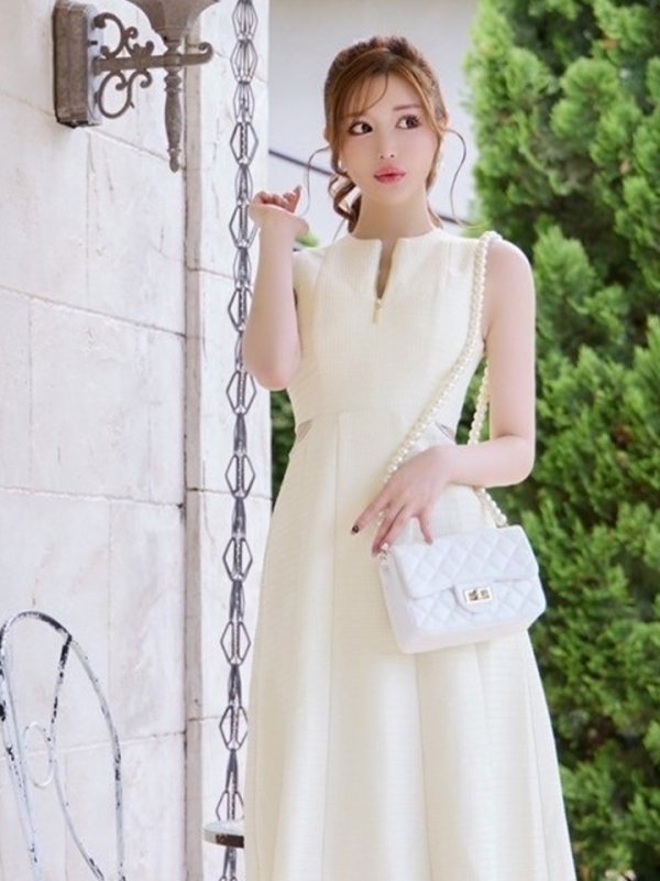 画像11: Lサイズあり【DEA./ディア】ウエストスリット/ ノースリーブ/ シンプル/ フレア/ ミモレ丈/ ミディアムドレス/ キャバドレス[OF08]