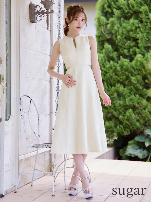 画像12: Lサイズあり【DEA./ディア】ウエストスリット/ ノースリーブ/ シンプル/ フレア/ ミモレ丈/ ミディアムドレス/ キャバドレス[OF08]