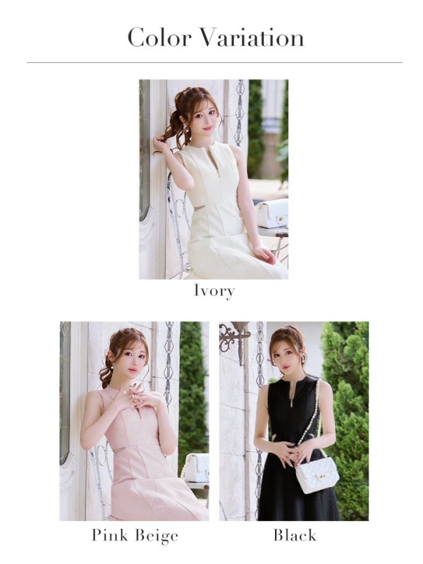 画像28: Lサイズあり【DEA./ディア】ウエストスリット/ ノースリーブ/ シンプル/ フレア/ ミモレ丈/ ミディアムドレス/ キャバドレス[OF08]