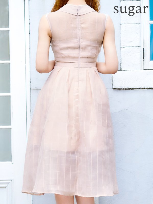 画像19: Lサイズあり【DEA./ディア】バストベルト/ チェック/ オーガンジー/ ノースリーブ/ フレア/ ミディアムドレス/ キャバドレス[OF08]