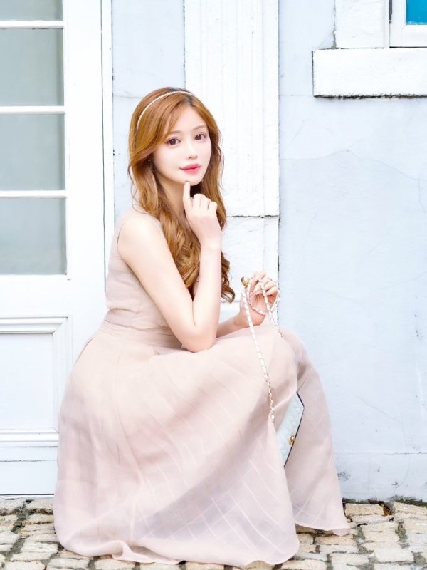 画像16: Lサイズあり【DEA./ディア】バストベルト/ チェック/ オーガンジー/ ノースリーブ/ フレア/ ミディアムドレス/ キャバドレス[OF08]