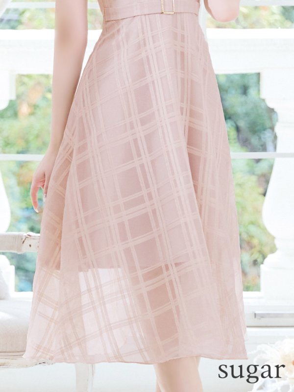 画像12: XS-Lサイズあり【DEA./ディア】肩リボン/ チェック柄/ オーガンジー/ フレア/ ロング/ キャミ/ ミディアムドレス/ キャバドレス[OF08]