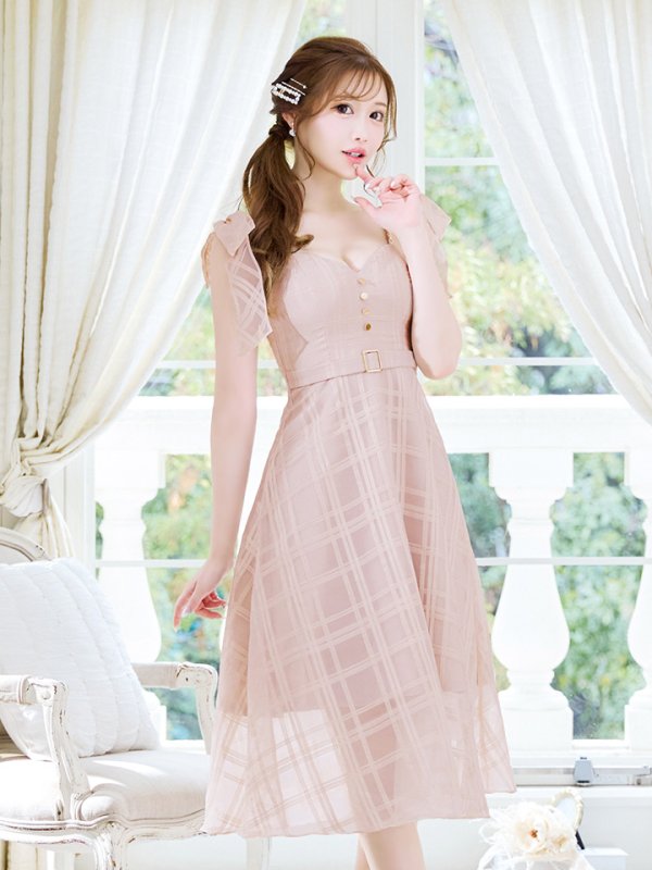 画像7: XS-Lサイズあり【DEA./ディア】肩リボン/ チェック柄/ オーガンジー/ フレア/ ロング/ キャミ/ ミディアムドレス/ キャバドレス[OF08]