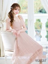 【予約商品/4月中旬入発送予定】Lサイズあり【DEA. by ROBE de FLEURS/ディアバイローブドフルール】肩リボン/ チェック柄/ オーガンジー/ フレア/ ロング/ キャミ/ ミディアムドレス/ キャバドレス