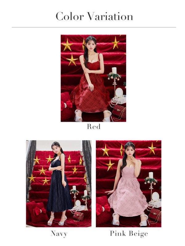 画像40: Lサイズあり【DEA./ディア】チュールチェック/ ベルトデザイン/ キャミ/ フレア/ ミモレ丈/ ミディアムドレス/ キャバドレス[OF08]