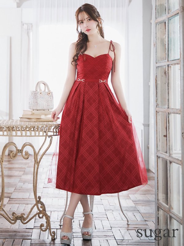 画像20: Lサイズあり【DEA./ディア】チュールチェック/ ベルトデザイン/ キャミ/ フレア/ ミモレ丈/ ミディアムドレス/ キャバドレス[OF08]