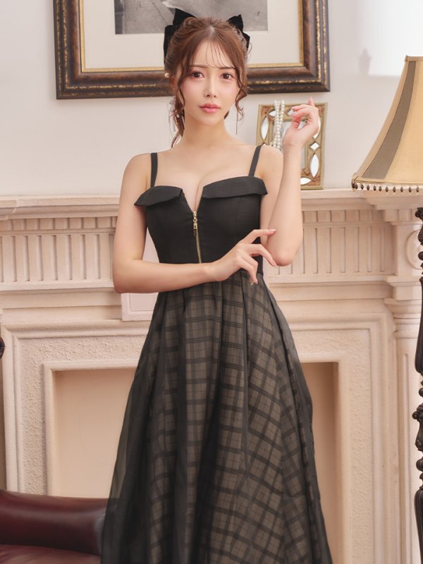 画像10: Lサイズあり【DEA./ディア】ボリューム / チェック/ ツイード/ フレア/ ワンピース/ ロングドレス/ キャバドレス long[OF08]