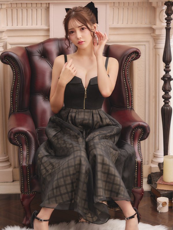 画像12: Lサイズあり【DEA./ディア】ボリューム / チェック/ ツイード/ フレア/ ワンピース/ ロングドレス/ キャバドレス long[OF08]