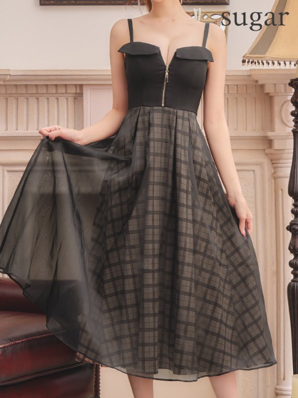 画像15: Lサイズあり【DEA./ディア】ボリューム / チェック/ ツイード/ フレア/ ワンピース/ ロングドレス/ キャバドレス long[OF08]