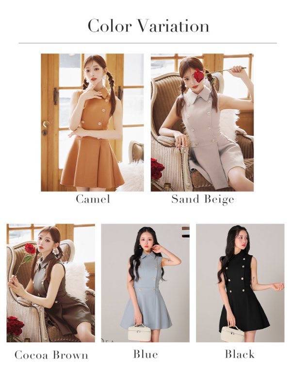 画像46: XSサイズあり【DEA./ディア】襟付き/ ノースリーブ/ ダブルボタン/ フレア/ Aライン/ ミニドレス/ キャバドレス[OF08]