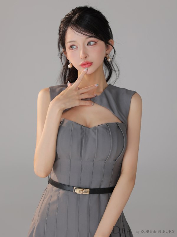 画像2: 【予約商品/9月上旬発送予定】XSサイズあり【DEA./ディア】バストカット/ ベルト/ フィンプリーツ/ セミフレア/ ミニドレス/ キャバドレス【HC02】