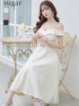 Lサイズあり【DEA.by ROBE de FLEURS/ディアバイローブドフルール】ダブルボタン/ サイドチュール/ オフショル/ ノースリーブ/ フレア/ ミディアムドレス/ キャバドレス[OF2]