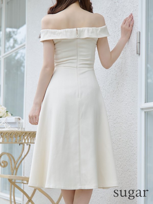 画像17: Lサイズあり【DEA./ディア】ダブルボタン/ サイドチュール/ オフショル/ ノースリーブ/ フレア/ ミディアムドレス/ キャバドレス[OF08]