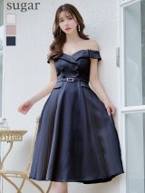 Lサイズあり【DEA.by ROBE de FLEURS/ディアバイローブドフルール】ダブルボタン/ サイドチュール/ オフショル/ ノースリーブ/ フレア/ ミディアムドレス/ キャバドレス[OF2]