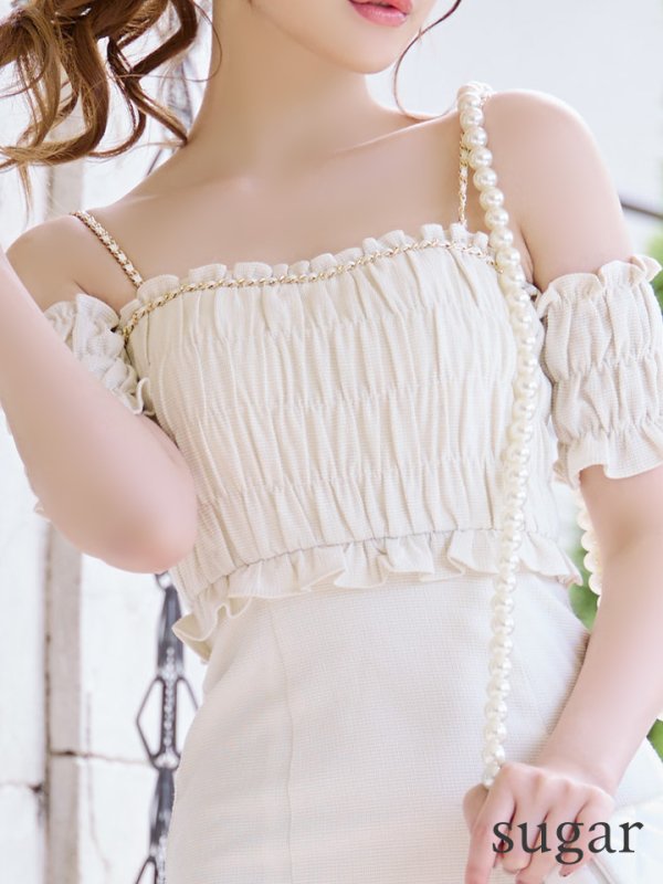 画像11: Lサイズあり【DEA./ディア】トップギャザー/ オフショル/ ラメ/ ワンカラー/ フレア/ ワンピース/ ロングドレス/ キャバドレス long[OF08]