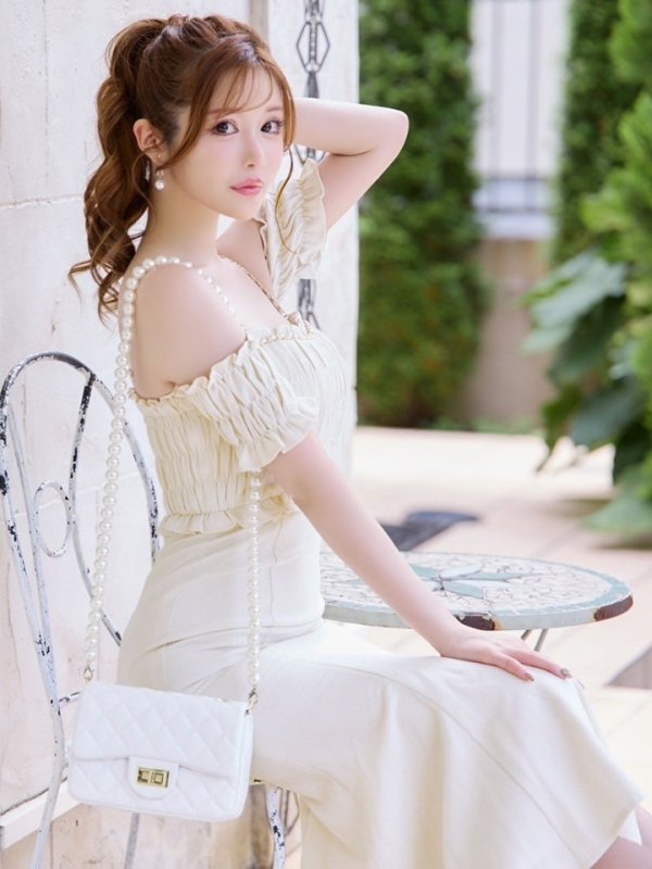 画像8: Lサイズあり【DEA./ディア】トップギャザー/ オフショル/ ラメ/ ワンカラー/ フレア/ ワンピース/ ロングドレス/ キャバドレス long[OF08]