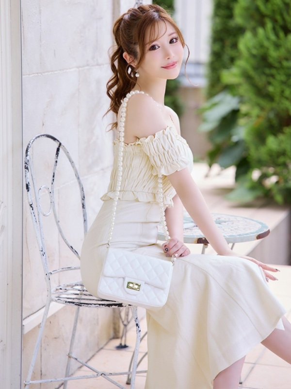 画像6: Lサイズあり【DEA./ディア】トップギャザー/ オフショル/ ラメ/ ワンカラー/ フレア/ ワンピース/ ロングドレス/ キャバドレス long[OF08]