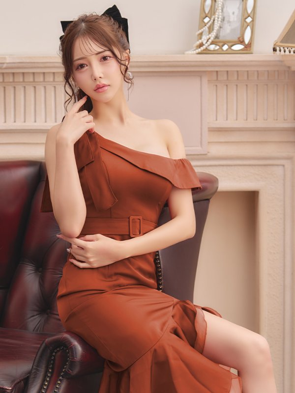 画像18: Lサイズあり【DEA./ディア】リボンワンショルダー/ サテン/ マーメイド/ ミディアムドレス/ キャバドレス[OF08]