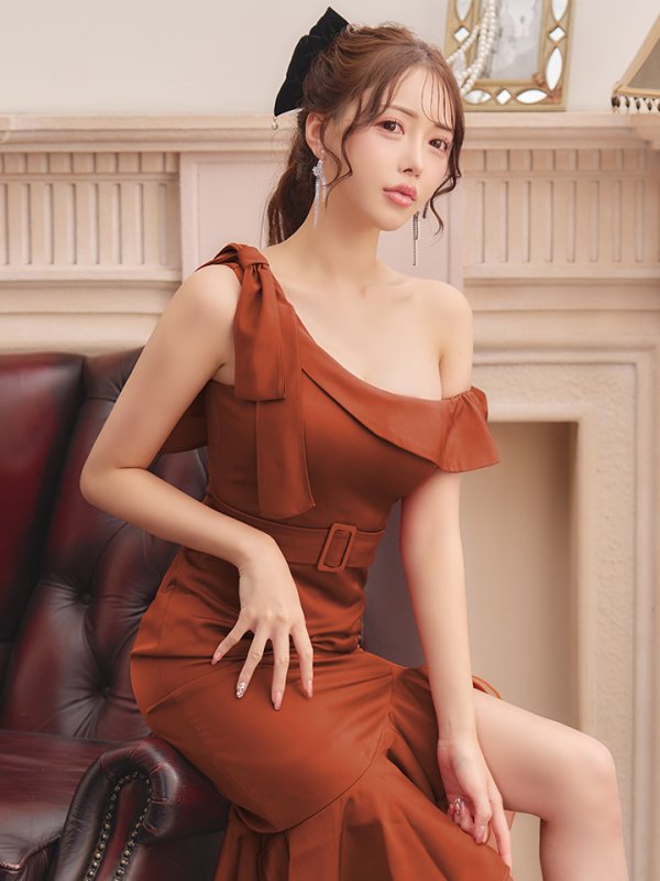 画像19: Lサイズあり【DEA./ディア】リボンワンショルダー/ サテン/ マーメイド/ ミディアムドレス/ キャバドレス[OF08]