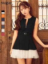 XS-Lサイズあり【DEA./ディア】ノースリーブ/ ベルトデザイン/ チュール/ フレア/ ミニドレス/ キャバドレス[OF08]