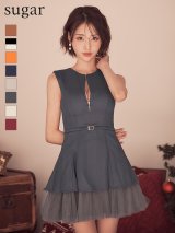 XS-Lサイズあり【DEA./ディア】ノースリーブ/ ベルトデザイン/ チュール/ フレア/ ミニドレス/ キャバドレス[OF08]