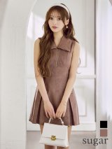 【ななにー/関西コレクション着用】【予約商品/9月上旬発送予定】XSサイズあり【DEA./ディア】スエード/ ジップ/ カラー/ フレア/ ワンピース/ ミニドレス/ キャバドレス【HC02】