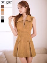 XSサイズあり【DEA./ディア】スエード/ ジップ/ カラー/ フレア/ ワンピース/ ミニドレス/ キャバドレス[OF08]【一部予約商品/5月上旬発送予定】