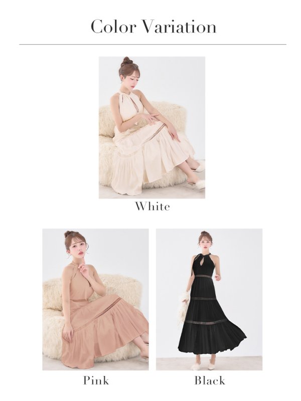 画像24: Lサイズあり【DEA./ディア】リボンタイ/ スカラップレース/ フレア/ ロングドレス/ キャバドレス long[OF08]