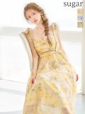 XSサイズあり【DEA./ディア】ブラーフローラル/ ギャザー/ リボン/ シフォン/ フレア/ ワンピース/ ミディアムドレス/ キャバドレス[OF08]