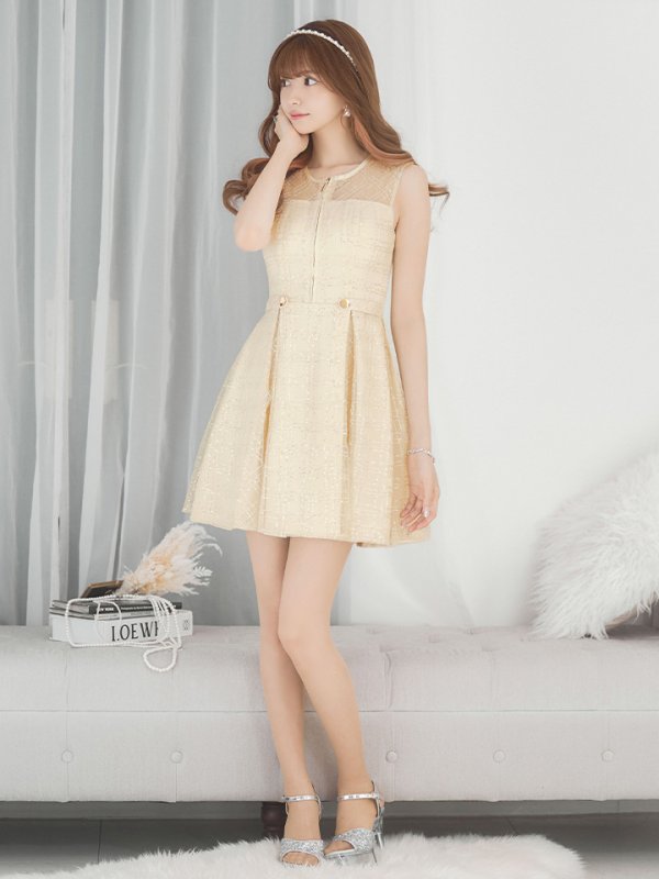 画像7: XSサイズあり【DEA./ディア】チェック柄/ 刺繍レース/ フロントジッパー/ ノースリーブ/ ワンカラー/ フレア/ ミニドレス/ キャバドレス[OF08]