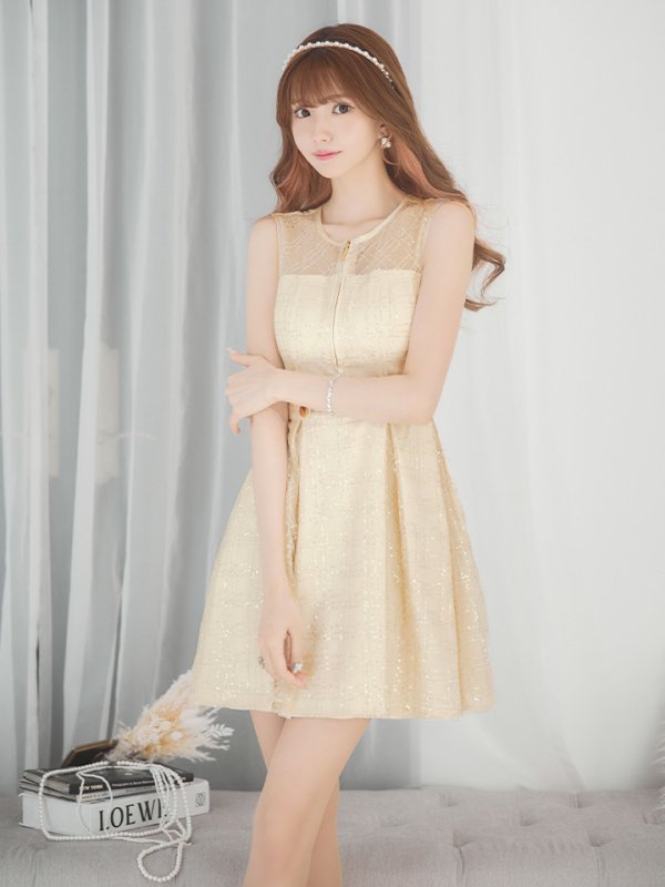 画像9: XSサイズあり【DEA./ディア】チェック柄/ 刺繍レース/ フロントジッパー/ ノースリーブ/ ワンカラー/ フレア/ ミニドレス/ キャバドレス[OF08]