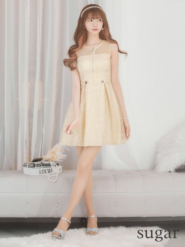 画像11: XSサイズあり【DEA./ディア】チェック柄/ 刺繍レース/ フロントジッパー/ ノースリーブ/ ワンカラー/ フレア/ ミニドレス/ キャバドレス[OF08]