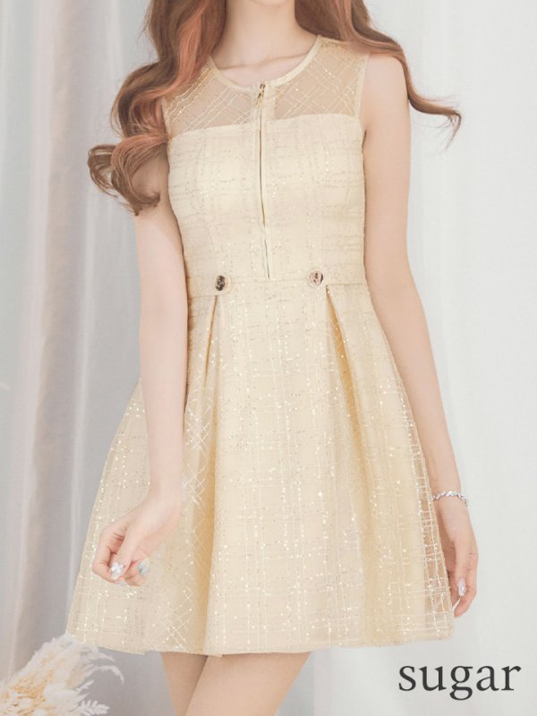 画像12: XSサイズあり【DEA./ディア】チェック柄/ 刺繍レース/ フロントジッパー/ ノースリーブ/ ワンカラー/ フレア/ ミニドレス/ キャバドレス[OF08]