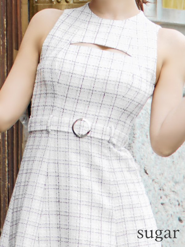 画像9: Lサイズあり【DEA./ディア】ノースリーブ/ バストカット/ ツイード/ フレア/ ミモレ丈/ ミディアムドレス/ キャバドレス[OF08]