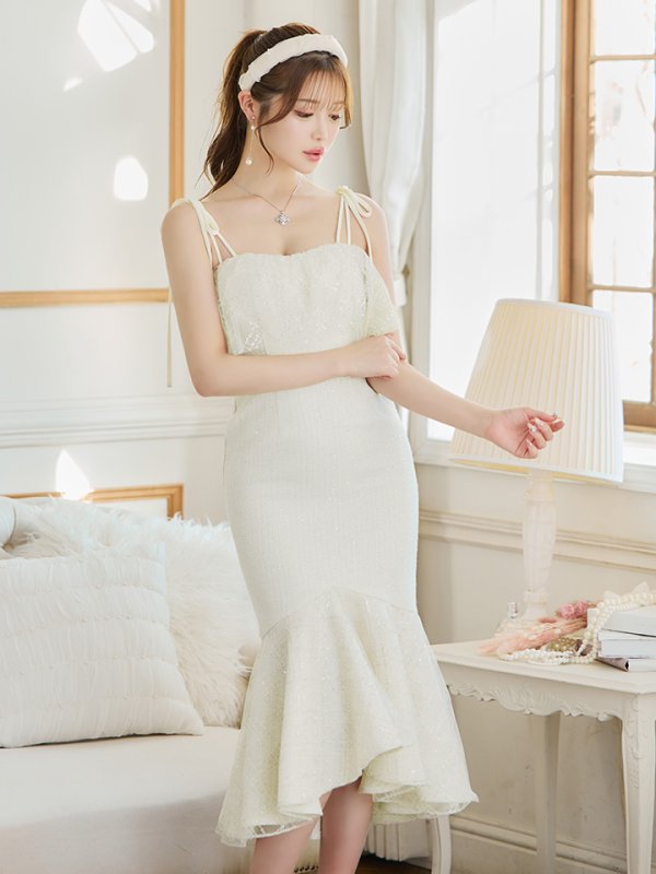 画像6: Lサイズあり【DEA./ディア】スプリングツイード/ マーメイド/ チェック/ キャミソール/ ミモレ丈/ ミディアムドレス/ キャバドレス[OF08]