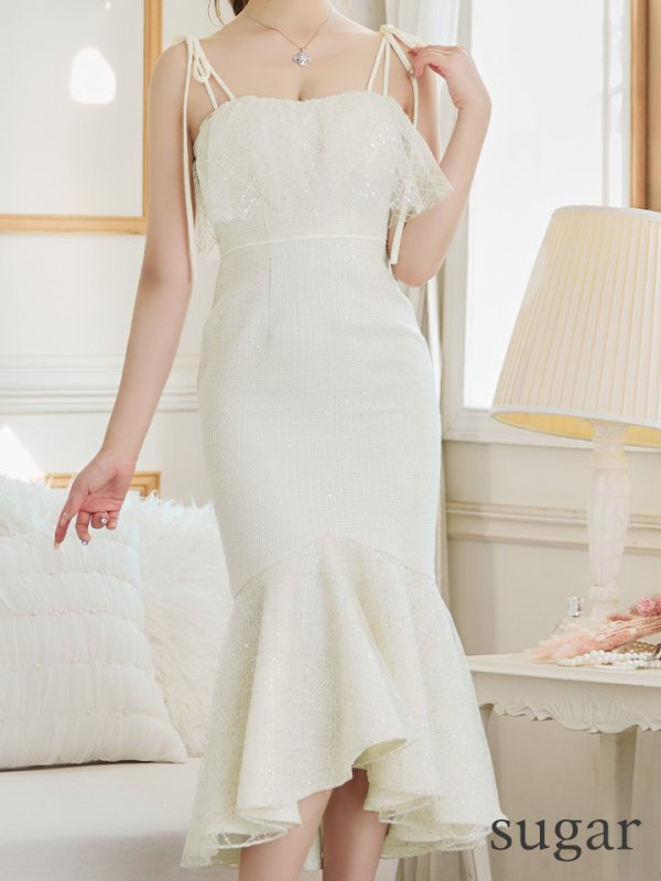 画像8: Lサイズあり【DEA./ディア】スプリングツイード/ マーメイド/ チェック/ キャミソール/ ミモレ丈/ ミディアムドレス/ キャバドレス[OF08]