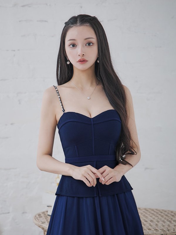 画像5: Lサイズあり【DEA./ディア】ペプラム/ ロングチュール/ キャミ/ フレア/ ミモレ丈/ ミディアムドレス/ キャバドレス[OF08]