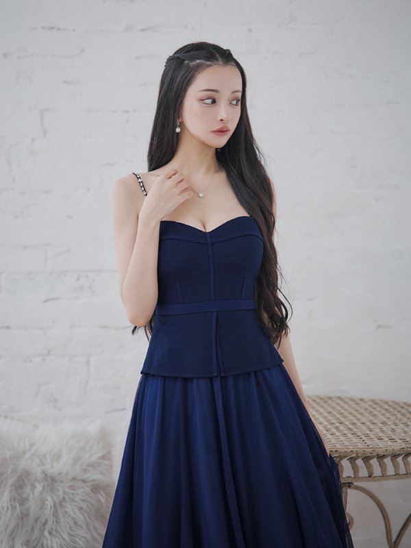 画像6: Lサイズあり【DEA./ディア】ペプラム/ ロングチュール/ キャミ/ フレア/ ミモレ丈/ ミディアムドレス/ キャバドレス[OF08]