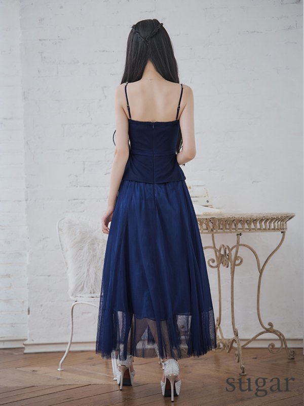 画像9: Lサイズあり【DEA./ディア】ペプラム/ ロングチュール/ キャミ/ フレア/ ミモレ丈/ ミディアムドレス/ キャバドレス[OF08]