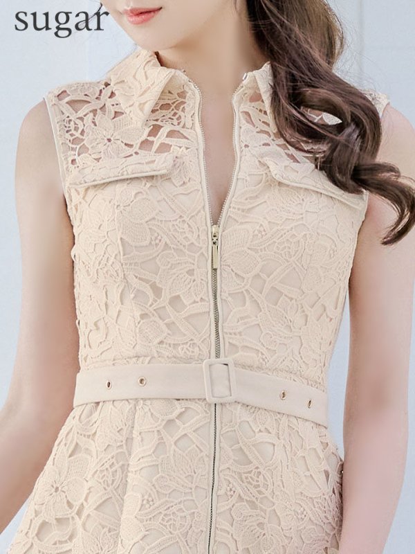 画像10: Lサイズあり【DEA./ディア】ナチュラルレース/ バストジップ/ ベルト/ プリーツ/ フレア/ ミニドレス/ キャバドレス[OF08]