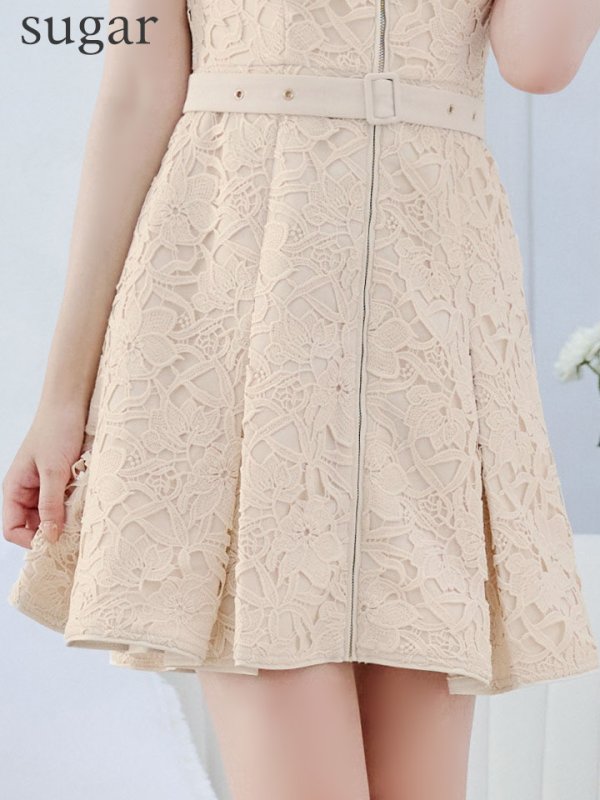 画像11: Lサイズあり【DEA./ディア】ナチュラルレース/ バストジップ/ ベルト/ プリーツ/ フレア/ ミニドレス/ キャバドレス[OF08]