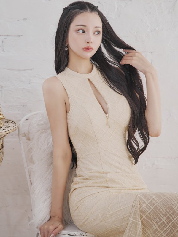 画像10: Lサイズあり【DEA./ディア】マーメイド/ バストジップ/ チェック/ オーガンジー/ ノースリーブ/ ワンピース/ ロングドレス/ キャバドレス long[OF08]