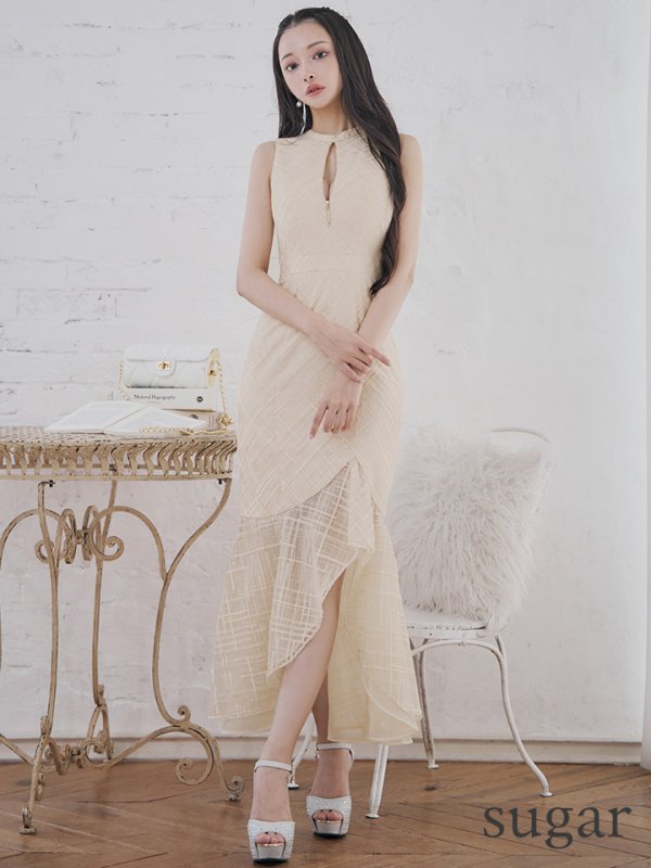 画像11: Lサイズあり【DEA./ディア】マーメイド/ バストジップ/ チェック/ オーガンジー/ ノースリーブ/ ワンピース/ ロングドレス/ キャバドレス long[OF08]