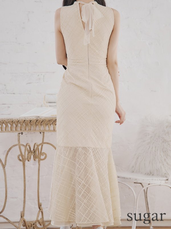 画像13: Lサイズあり【DEA./ディア】マーメイド/ バストジップ/ チェック/ オーガンジー/ ノースリーブ/ ワンピース/ ロングドレス/ キャバドレス long[OF08]