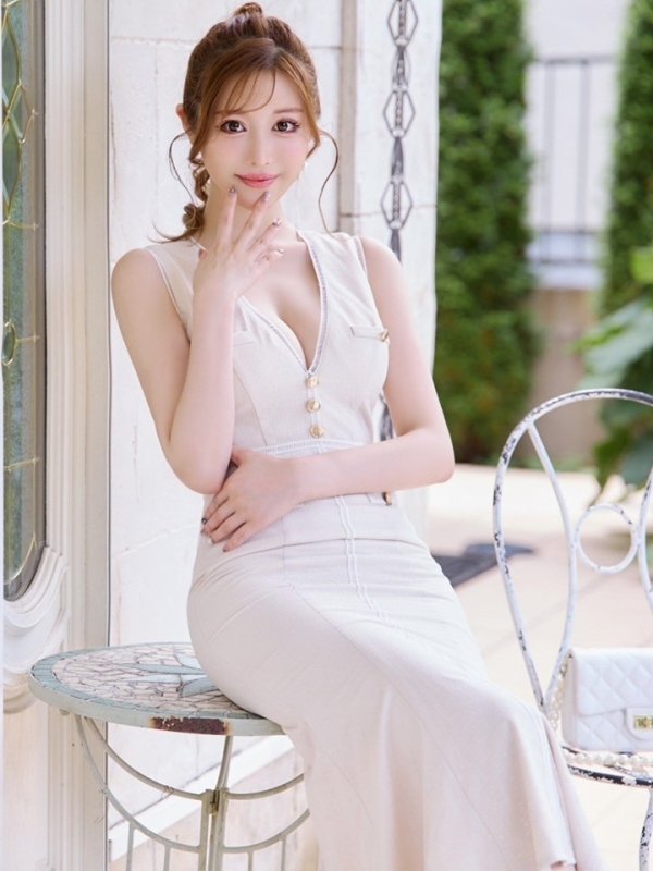 画像4: Lサイズあり【DEA./ディア】マーメイド/ ゴールドボタン/ サマー/ ラメ/ ノースリーブ/ フレア/ ワンピース/ ロングドレス/ キャバドレス long[OF08]