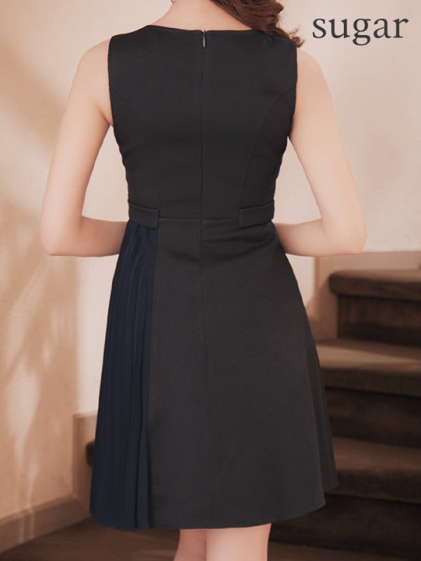 画像14: Lサイズあり【DEA./ディア】ノースリーブ/ ウエストボタン/ スイッチプリーツ/ フレア/ ミディアムドレス/ キャバドレス[OF08]