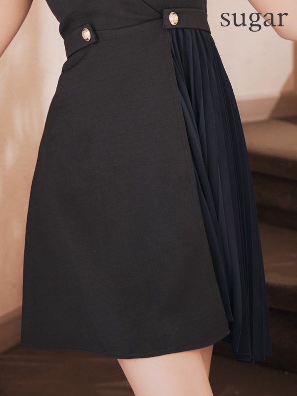 画像16: Lサイズあり【DEA./ディア】ノースリーブ/ ウエストボタン/ スイッチプリーツ/ フレア/ ミディアムドレス/ キャバドレス[OF08]